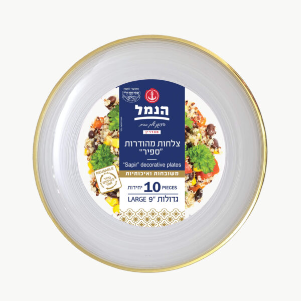 צלחות ספיר גדולות 10 יח` - שקוף