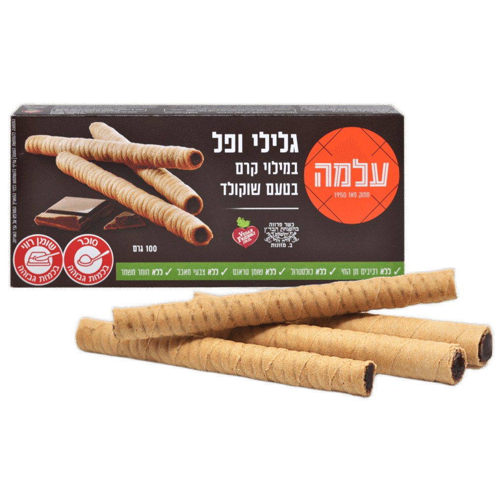 גלילי ופל בטעם שוקולד - 100 גרם - הנמל אריזות ושיווק | מזון | כשר